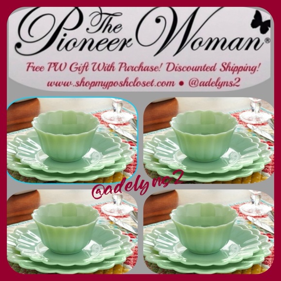 🌺 12-Piece Set 🌺 New Pioneer Woman Timeless Treasures Milkglass Jade Dinnerware - Picture 1 of 6